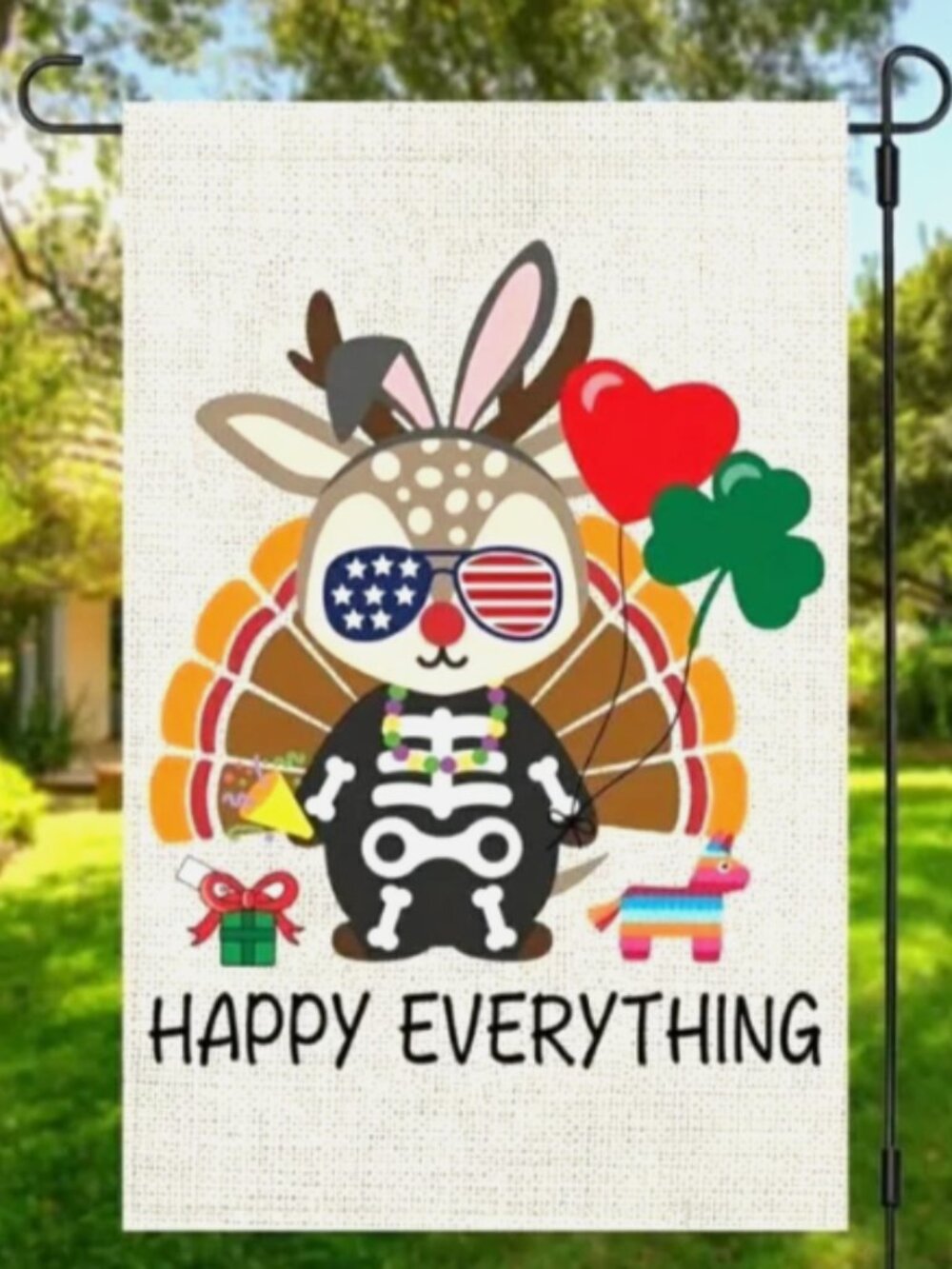 Funny Happy Everything Garden Flag Holiday Bunny Yard Flag ( Pole not Included)